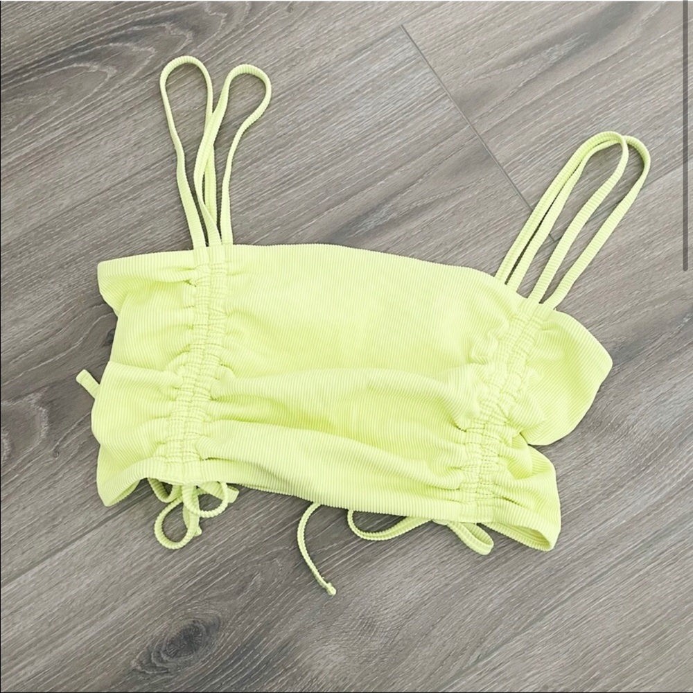 Arie Neon Yellow/green cinched Bikini top size M